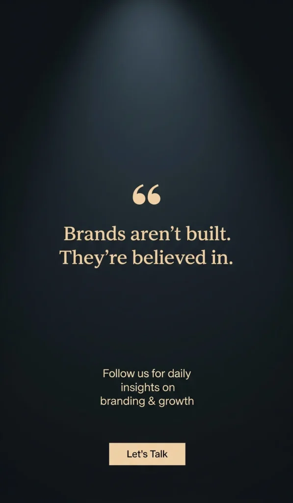 Vertical 9:16 dark-themed brand quote image with call-to-action and Branisto brand colors, designed for mobile and social media contact engagement.